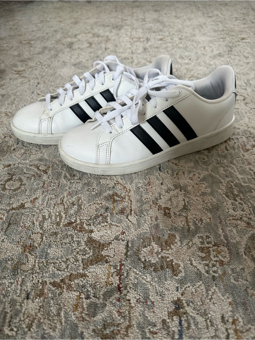 adidas Grand Court White Sneakers with Black Stripes